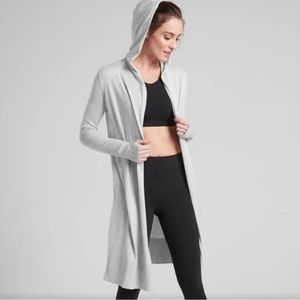 Athleta Enlighten Long Hooded Cardigan Gray Duster open Cardigan Sweater